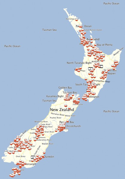Overview of the whole of New Zealand in RoadTrip on Mac